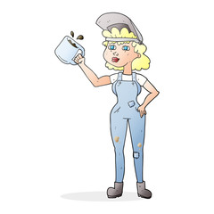 cartoon woman in dungarees