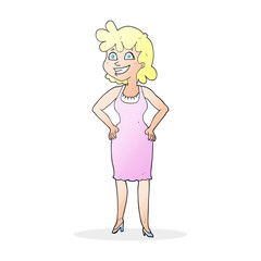 cartoon happy woman wearing dress