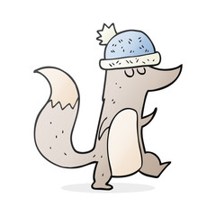 cartoon little wolf wearing hat