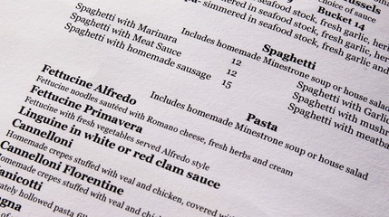 Italian menu -Typical Italian menu in expensive restaurant 