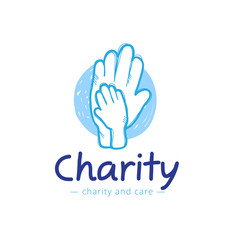 Obraz premium Vector sketch charity center logo. Hospital logotype with hands