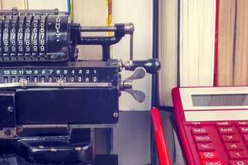 old mechanical manual counting machine for mathematical calculations