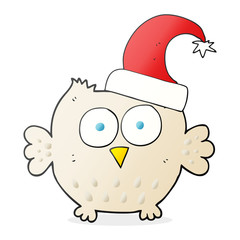 cartoon little owl wearing christmas hat