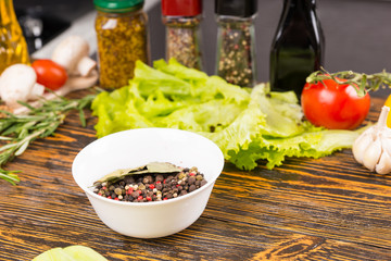 Bowl of dried peppers and herbs
