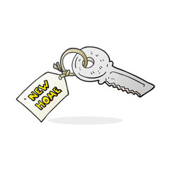 cartoon house key with new home tag
