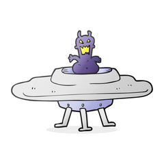 cartoon alien in flying saucer
