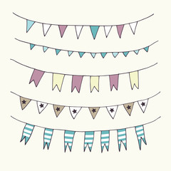 Bunting and garlands doodle set.