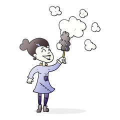 cartoon zombie woman dusting