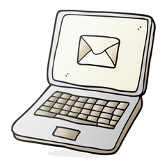 cartoon laptop computer with message symbol on screen