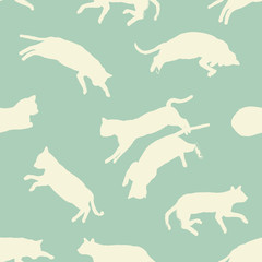 Hand drawn white cats sleeping pattern in vector.