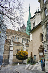 Obraz premium Belfry of St. Pierre Cathedral in Geneva, Switzerland