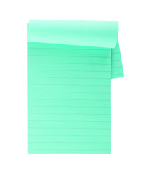 Green lined note paper isolated on white background