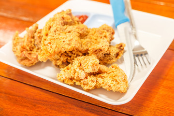 closeup image of fried chicken in the restaurant