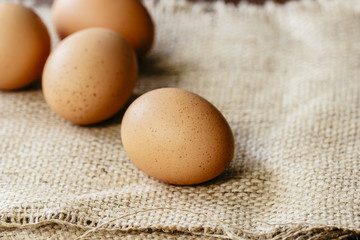 Brown eggs on hessian