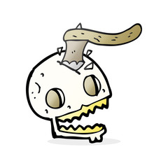 cartoon axe in skull