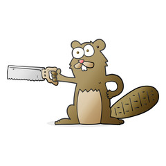 cartoon beaver with saw