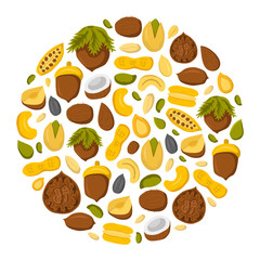 Round nuts and seeds background