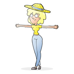 cartoon woman spreading arms