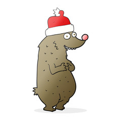cartoon bear wearing christmas hat