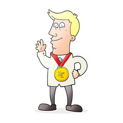 cartoon waving man with award
