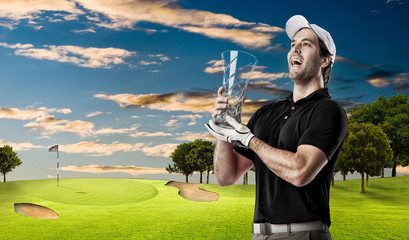 Golf Player using a black uniform.