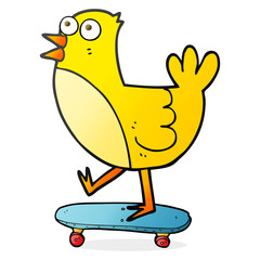 cartoon bird on skateboard
