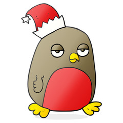 cartoon christmas robin wearing santa hat