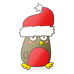cartoon christmas robin wearing santa hat