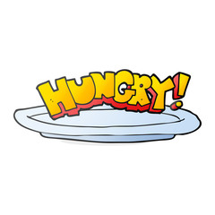 cartoon empty plate with hungry symbol