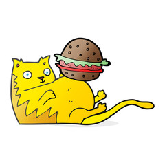 cartoon fat cat with burger