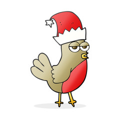 cartoon robin in christmas hat