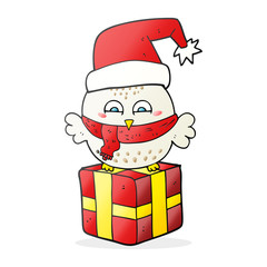 cartoon cute christmas owl on gift