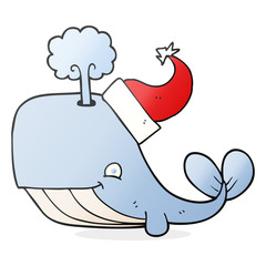 Naklejka premium cartoon whale wearing christmas hat