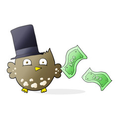 cartoon wealthy little owl with top hat
