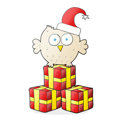 cartoon little owl wearing christmas hat