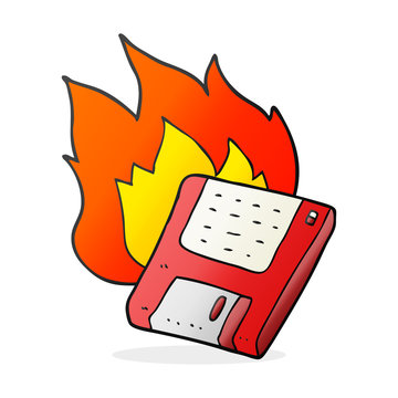 cartoon old computer disk burning