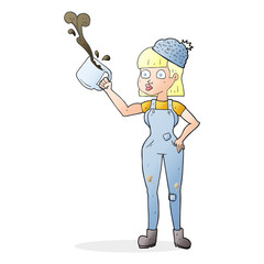 cartoon female worker with coffee mug