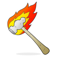 cartoon flaming hammer