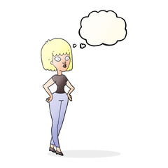 thought bubble cartoon woman with hands on hips