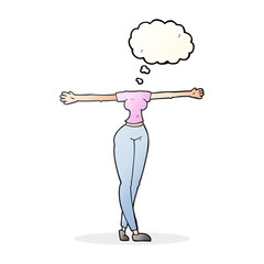 thought bubble cartoon female body with wide arms