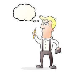 thought bubble cartoon man with notebook