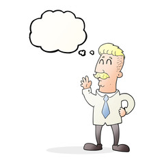 thought bubble cartoon office man waving