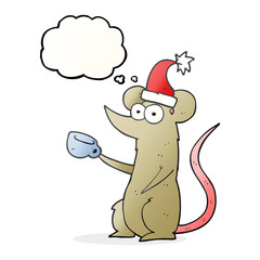 thought bubble cartoon mouse wearing christmas hat