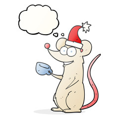 thought bubble cartoon mouse wearing christmas hat