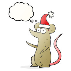 thought bubble cartoon mouse wearing christmas hat