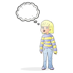 thought bubble cartoon woman in casual clothes