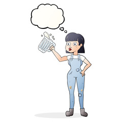 thought bubble cartoon woman with beer