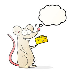 thought bubble cartoon mouse with cheese