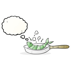 thought bubble cartoon frying fish