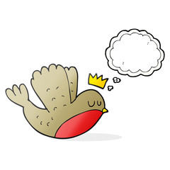 thought bubble cartoon flying christmas robin with crown